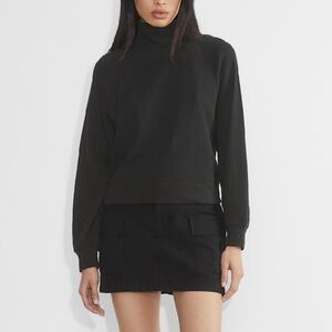 TNA Aritzia Waffle Wade Black Mockneck Sweater